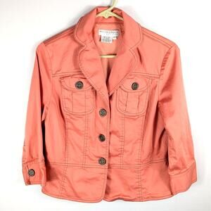 Maggy London Blazer 12P Coral Cotton Stretch Button Front Petite Jacket Office